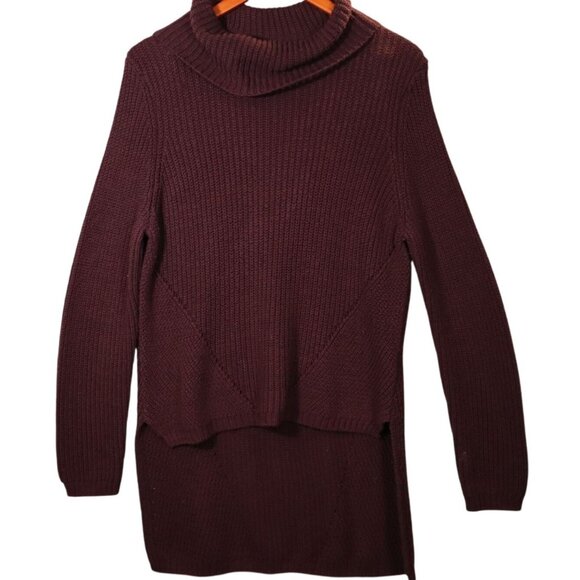Anthropologie MOTH High Low Turtleneck Sweater Size L  Color Eggplant - Picture 1 of 8